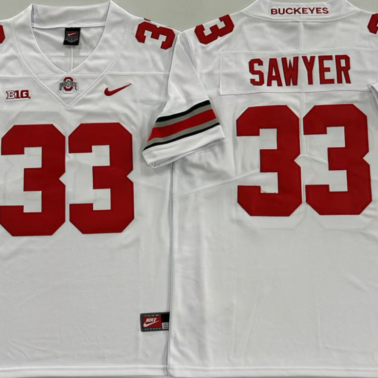 Ohio State Buckeyes White #33 SAWYER Stitched Jersey