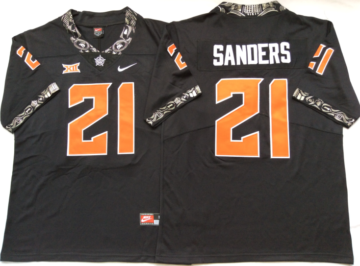 Oklahoma State Cowboys Black #21 SANDERS Stitched Jersey