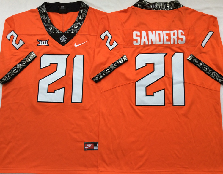 Oklahoma State Cowboys Orange #21 SANDERS Stitched Jersey