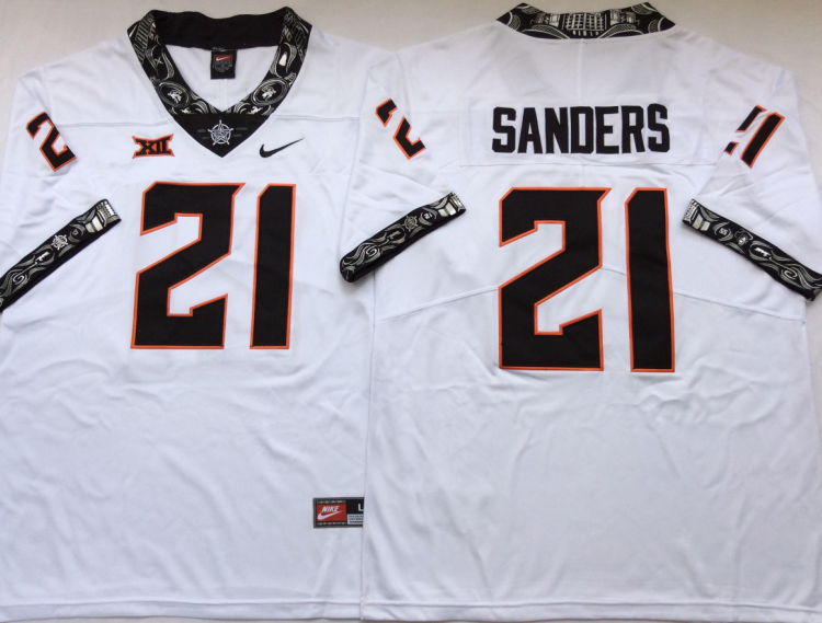 Oklahoma State Cowboys White #21 SANDERS Stitched Jersey