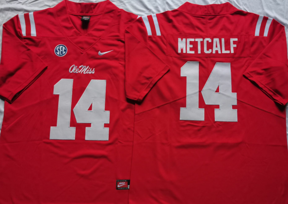 Ole Miss Rebels Red #14 METCALF Stitched Jersey