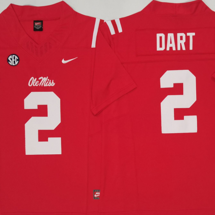 Ole Miss Rebels Red #2 DART vapor FUSE Stitched Jersey