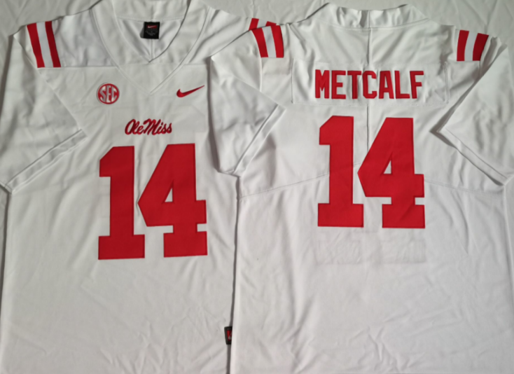Ole Miss Rebels White #14 METCALF Stitched Jersey