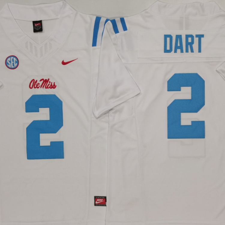 Ole Miss Rebels White #2 DART vapor FUSE Stitched Jersey