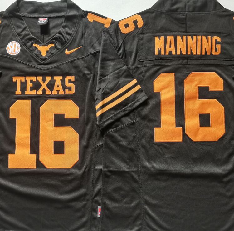 Texas Longhorns Black #16 MANNING Stitched Jeresy