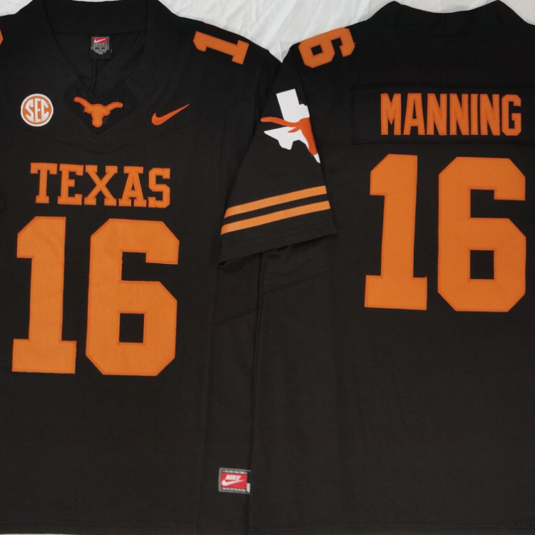 Texas Longhorns Black #16 MANNING Stitched Jeresy