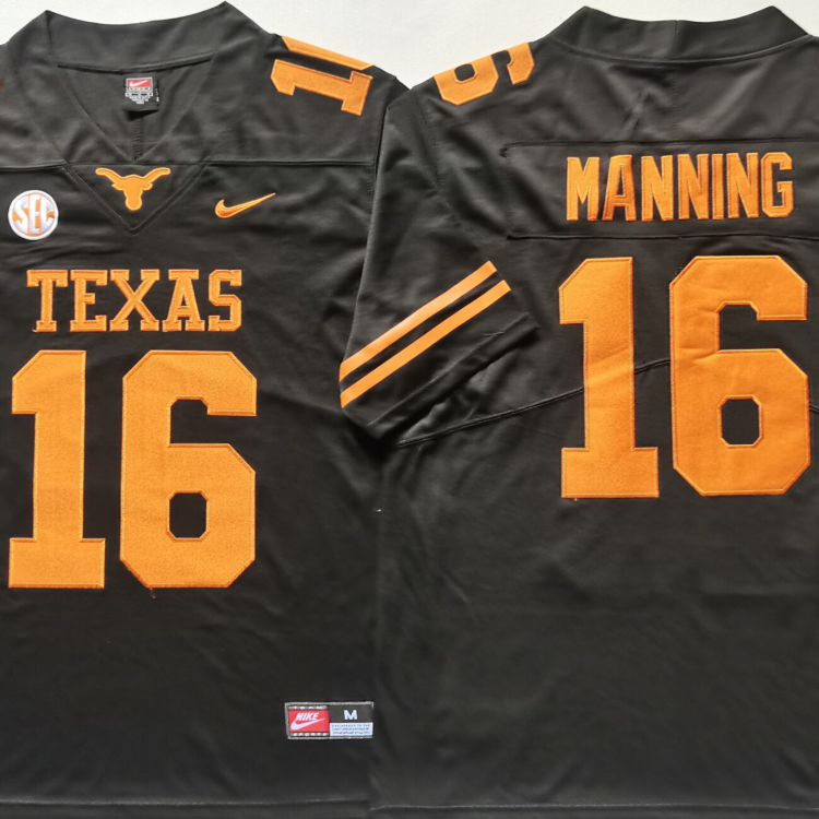 Texas Longhorns Black #16 MANNING Stitched Jeresy