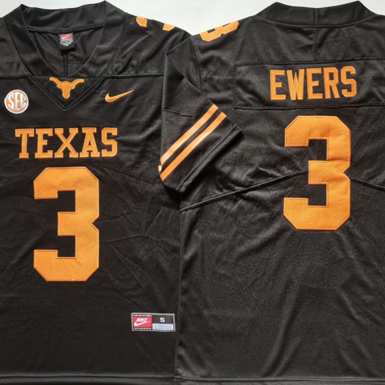 Texas Longhorns Black #3 EWERS Stitched Jeresy