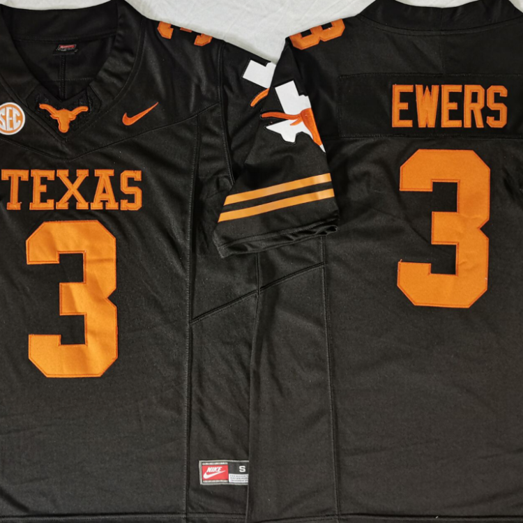 Texas Longhorns Black #3 EWERS Stitched Jeresy