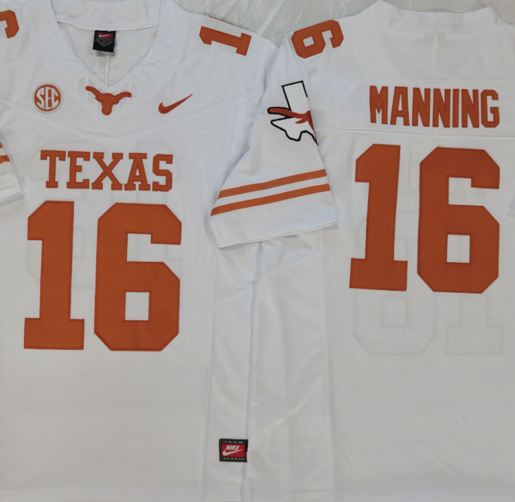 Texas Longhorns White #16 MANNING Stitched Jeresy