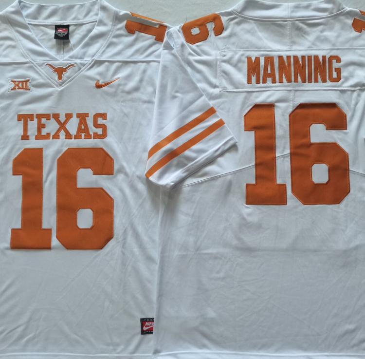Texas Longhorns White #16 MANNING Stitched Jeresy