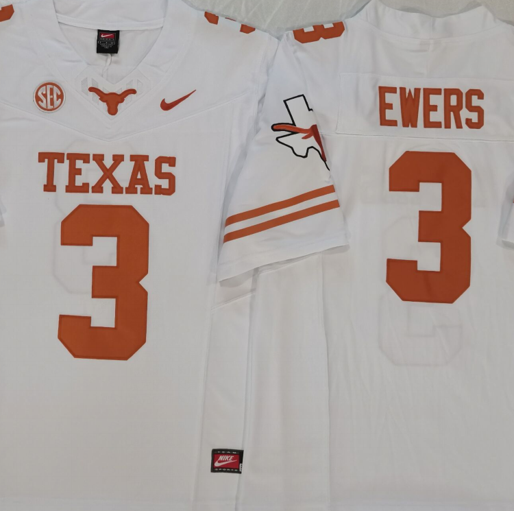 Texas Longhorns White #3 EWERS Stitched Jeresy