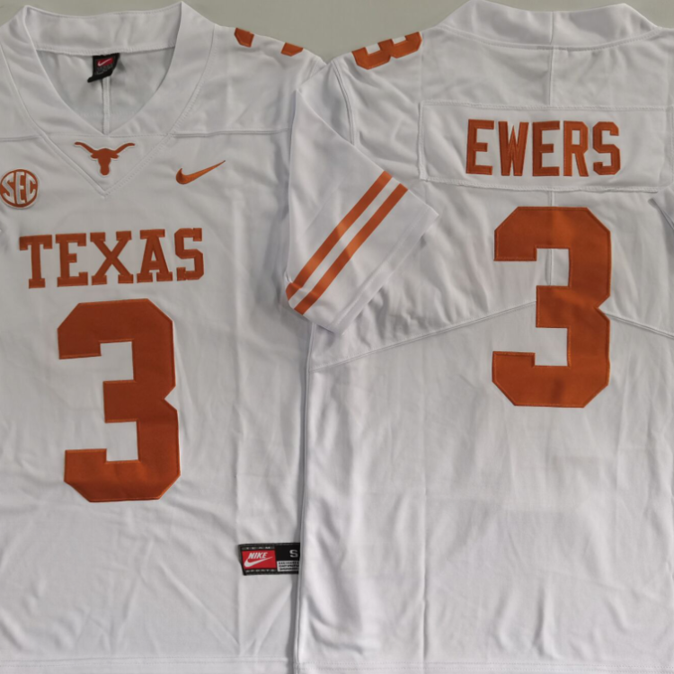 Texas Longhorns White #3 EWERS Stitched Jeresy