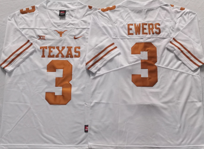 Texas Longhorns White #3 EWERS Stitched Jeresy