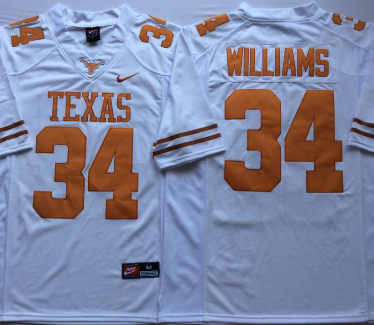 Texas Longhorns White #34 WILLIAMS Stitched Jeresy