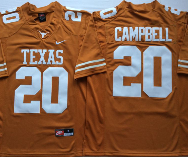 Texas Longhorns YELLOW #20 CAMPBELL Stitched Jersey