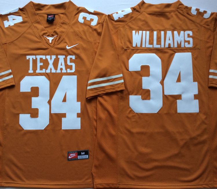 Texas Longhorns YELLOW #34 WILLIAMS Stitched Jersey