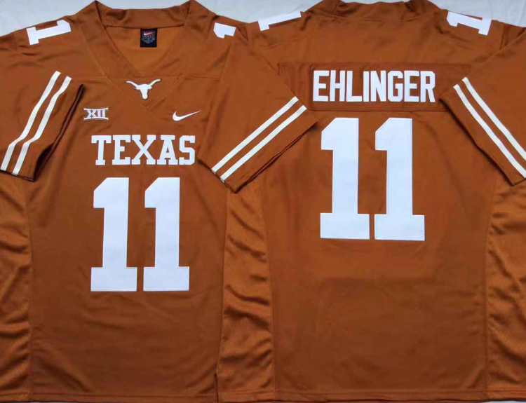 Texas Longhorns Yellow #11 EHLINGER Stitched Jeresy