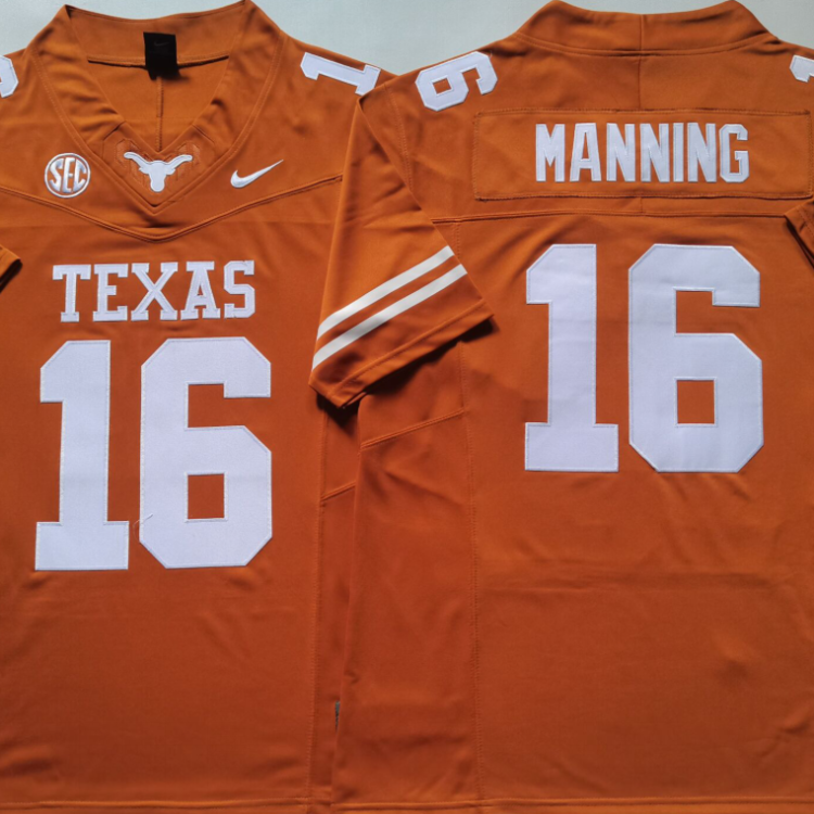 Texas Longhorns Yellow #16 MANNING Stitched Jeresy