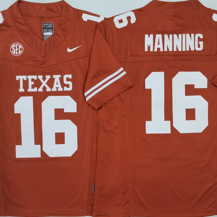 Texas Longhorns Yellow #16 MANNING Stitched Jeresy