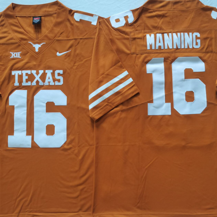 Texas Longhorns Yellow #16 MANNING Stitched Jeresy