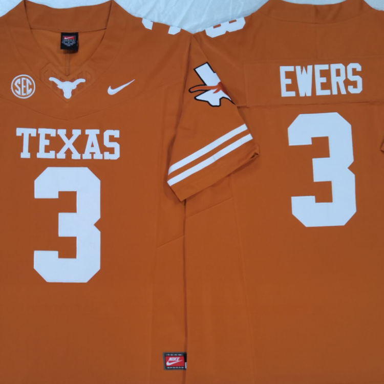 Texas Longhorns Yellow #3 EWERS Stitched Jeresy