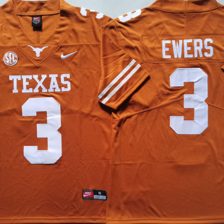 Texas Longhorns Yellow #3 EWERS Stitched Jeresy