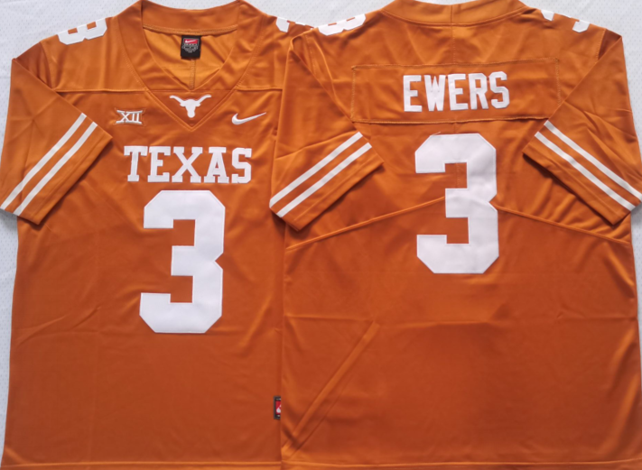 Texas Longhorns Yellow #3 EWERS Stitched Jeresy