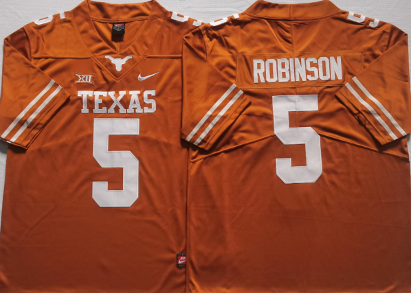 Texas Longhorns Yellow #5 ROBINSON Stitched Jeresy