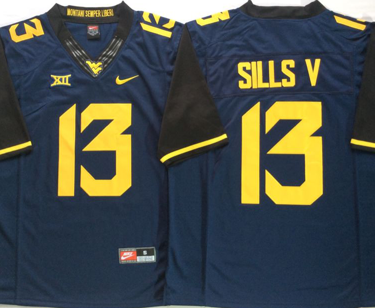 West Virginia Mountaineers Blue #13 SILLS V Stitched Jersey