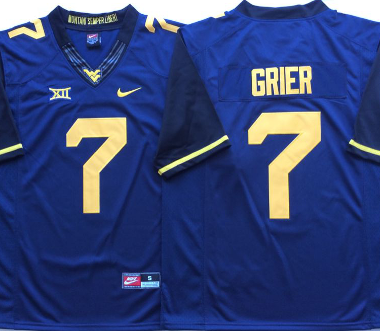 West Virginia Mountaineers Blue #7 GRIER Stitched Jersey
