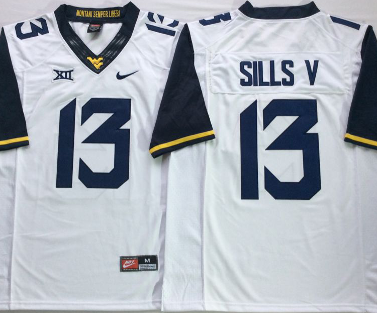 West Virginia Mountaineers White #13 SILLS V Stitched Jersey