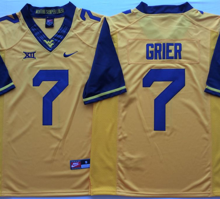 West Virginia Mountaineers YELLOW #7 GRIER Stitched Jersey