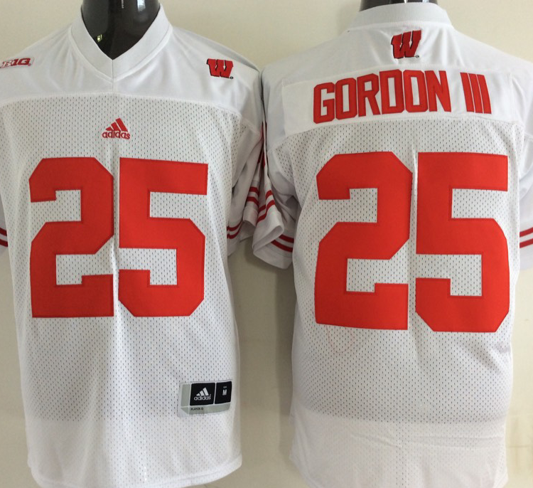 Wisconsin Badgers White #25 Gordon III Stitched Jersey
