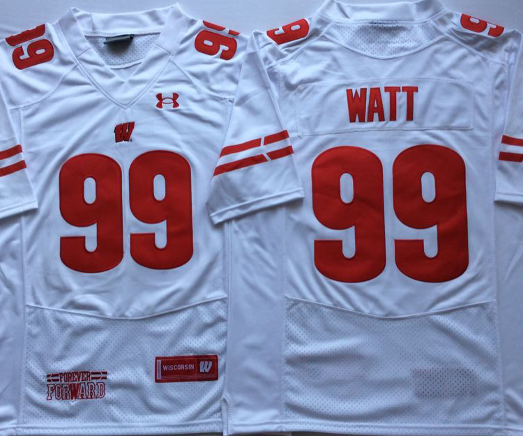 Wisconsin Badgers White #99 WATT Stitched Jersey