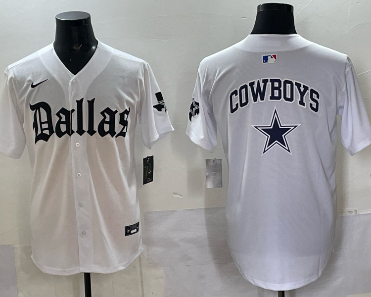 Men's Dallas Cowboys white team blank baseball jersey