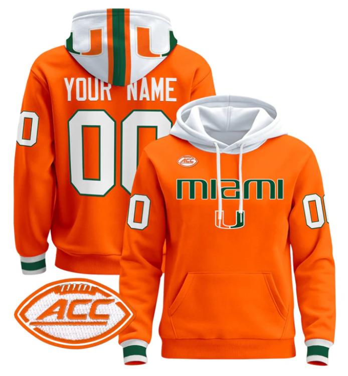 Unisex Custom Miami Hurricanes Football Hoodie All Stitched