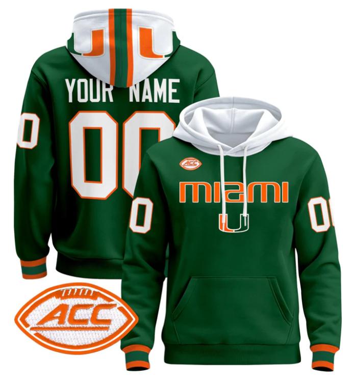 Unisex Custom Miami Hurricanes Football Hoodie All Stitched