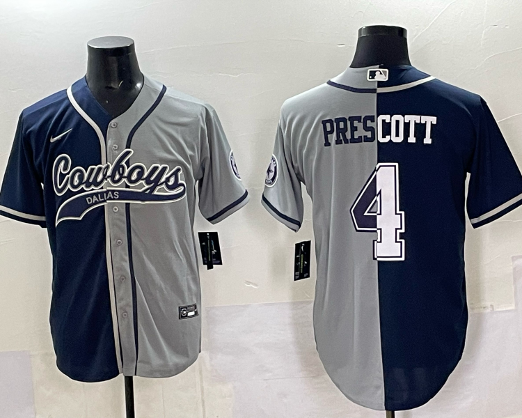 Men's Dallas Cowboys #4 Prescott baseball split jersey