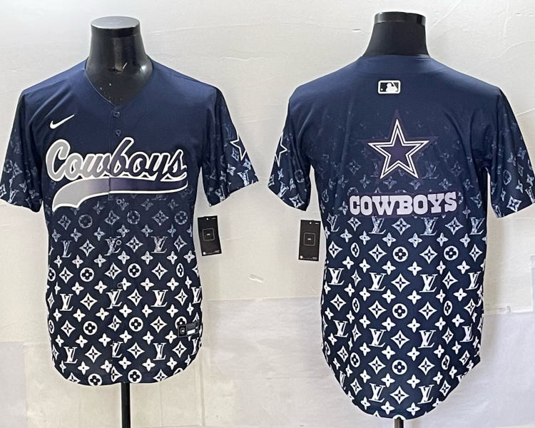 Men's Dallas Cowboys team blank fashion navy baseball jersey