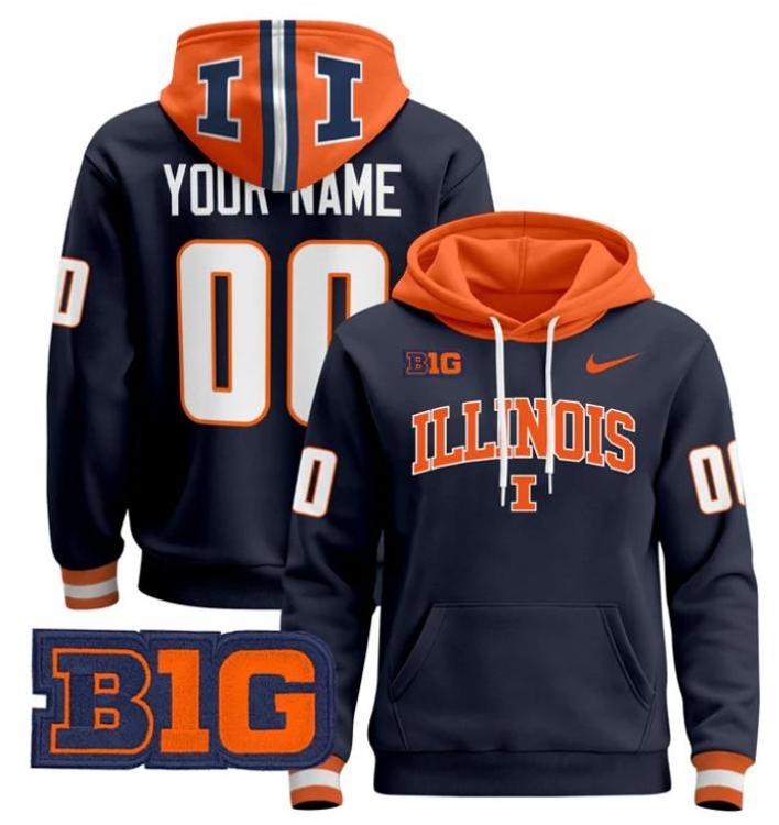 Unisex Custom Illinois Fighting Illini Football Hoodie All Stitched