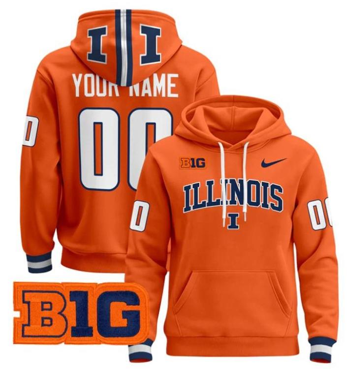Unisex Custom Illinois Fighting Illini Football Hoodie All Stitched