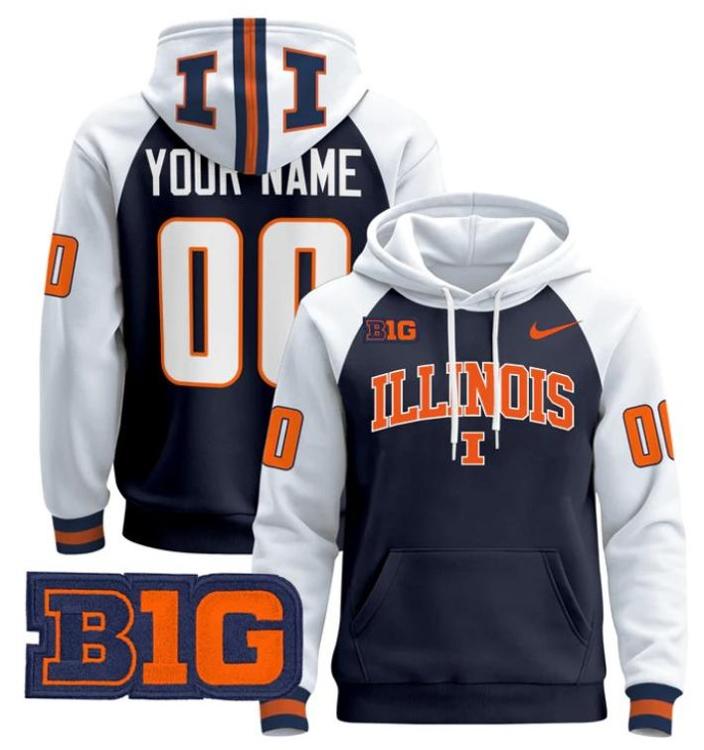 Unisex Custom Illinois Fighting Illini Football Hoodie All Stitched