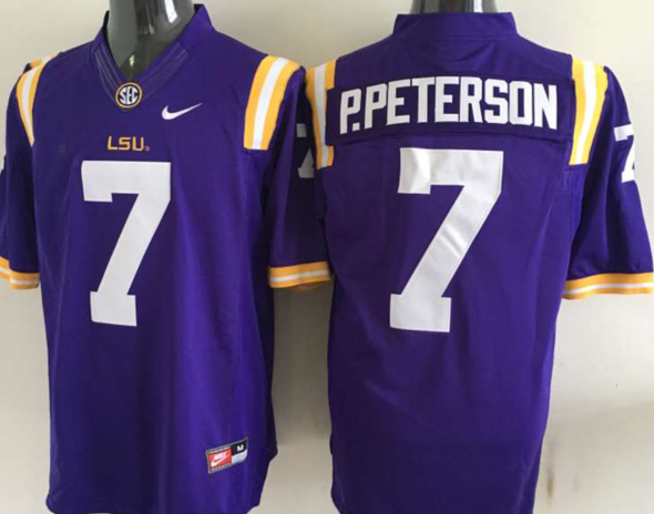 2015 LSU Tigers #7 P.PETERSON Purple Stitched Jersey