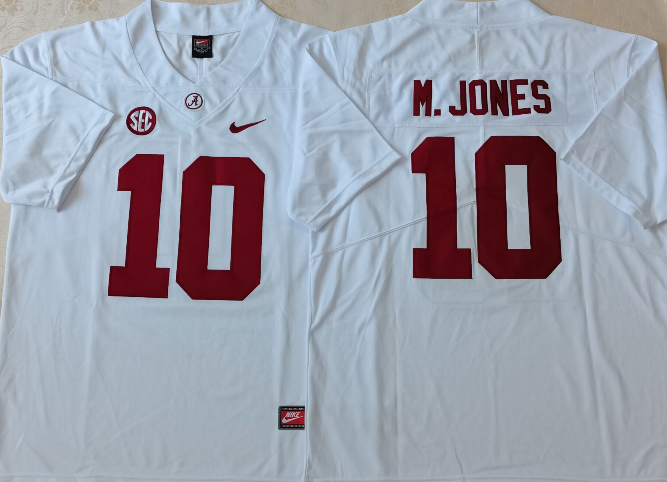 Alabama Crimson Tide White #10 M.JONES Stitched Jersey
