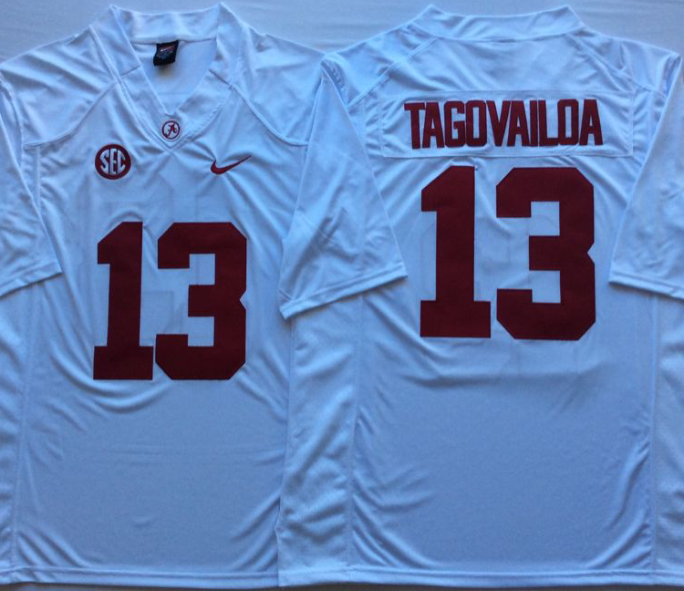 Alabama Crimson Tide White #13 TAGOVAILOA Stitched Jersey