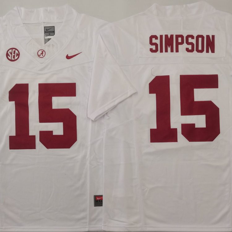 Alabama Crimson Tide White #15 SIMPSON Stitched Jersey