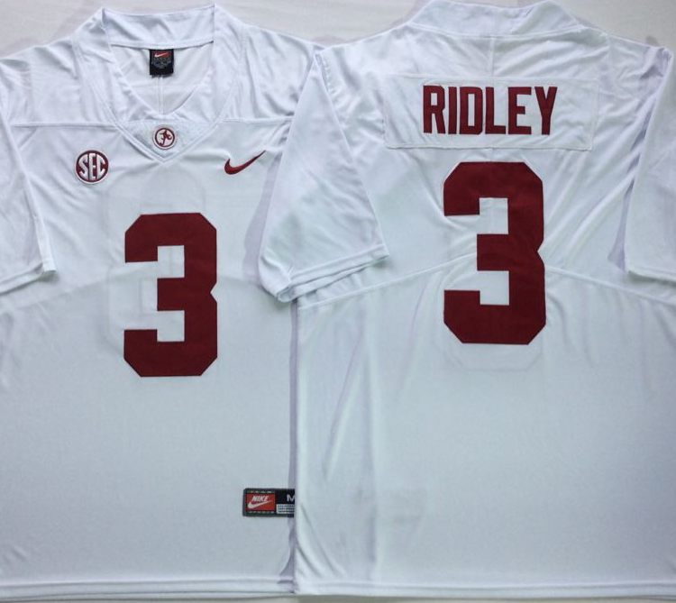 Alabama Crimson Tide White #3 RIDLEY Stitched Jersey
