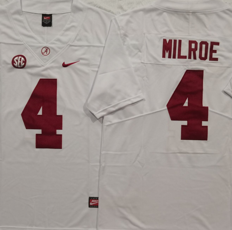 Alabama Crimson Tide White #4 MILROE Stitched Jersey