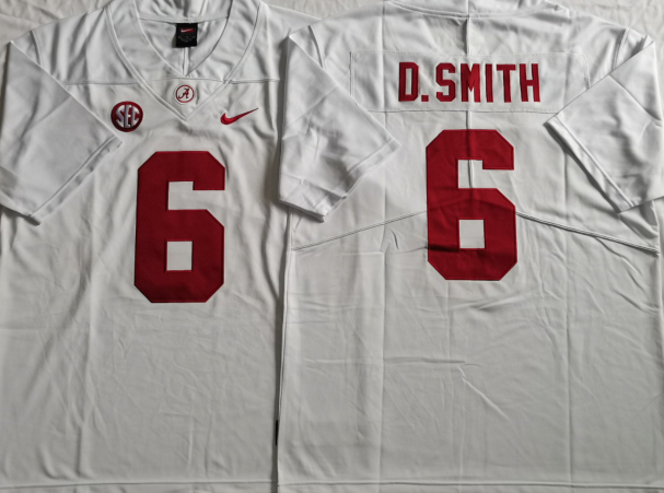Alabama Crimson Tide White #6 D.SMITH Stitched Jersey